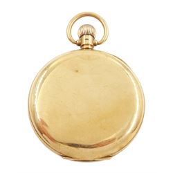 Early 20th century 9ct gold open face keyless lever pocket watch by Rolex, white enamel dial with Roman numeral hour markers and subsidiary seconds dial, case by Dennison, Birmingham 1925