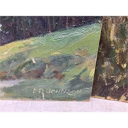 E D Johnson (British 1951-): 'Cumberland', set three oils on board signed, inscribed verso max 55cm x 72cm (3)