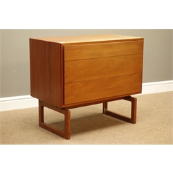  1970s retro teak three drawer chest, W80cm, H71cm, D45cm  