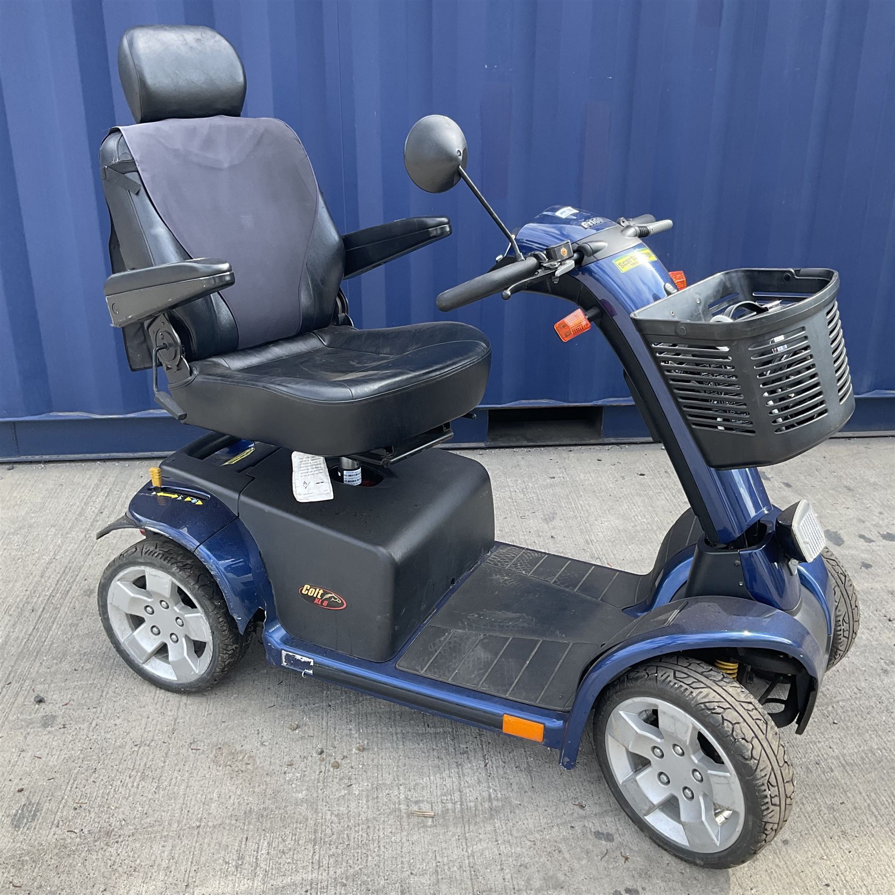 Colt XL8 Pride Mobility Scooter, blue, 2 speeds, remvoal carry basket, charging units and cables with key - THIS LOT IS TO BE COLLECTED BY APPOINTMENT FROM DUGGLEBY STORAGE, GREAT HILL, EASTFIELD, SCARBOROUGH, YO11 3TX