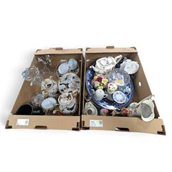 Royal Worcester Old Country Ways figure, Japanese tea service, blue and white platter, cut glass etc
