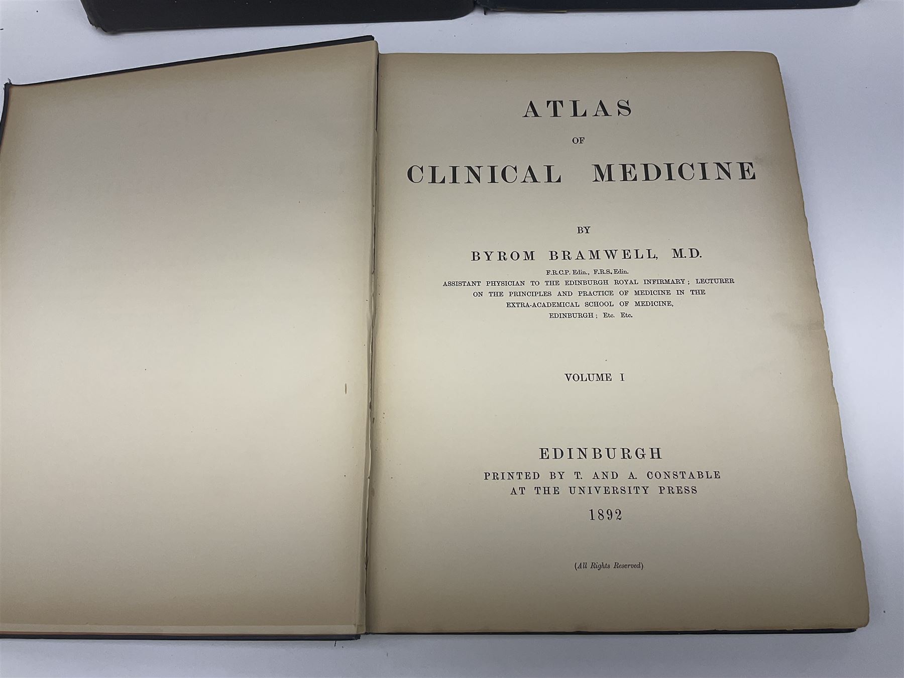 Bramwell, Byrom: Atlas of Clinical Medicine; three volumes, Edinburgh, printed by T & A Constable at the University Press, 1892-96, with numerous colour and black and white illustrations