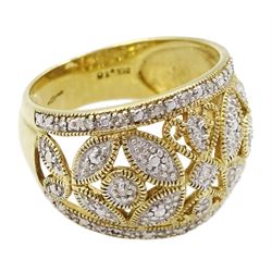 9ct white and yellow gold diamond chip, pierced openwork design ring, hallmarked