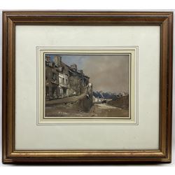 Eugène Isabey (French 1803-1886): Pathway at Dusk, watercolour and ink heightened with white signed indistinctly titled and dated '55, 19cm x 26cm 