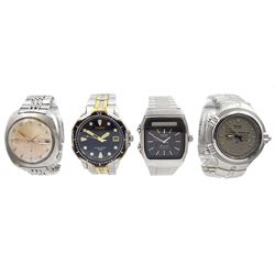 Seiko quartz chronograph sports 150, Seiko 5 automatic with date aperture and two other Seiko wristwatches (4)