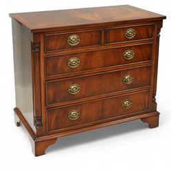 Georgian design mahogany chest, rectangular top over two short and three long cockbeaded d...