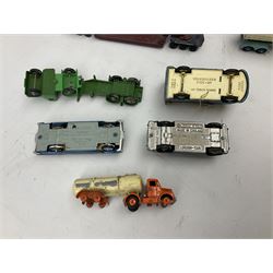 Budgie - five unboxed and playworn die-cast commercial vehicles comprising Scammell Scarab with BR Semi-Trailer, Volkswagen Pick-Up, Towing Tender & Breakdown Truck, Highwayman Transporter No.326 and Routeman Pneumajector No.322; Morestone G&E Wood open lorry and Petrol Tanker; nine early Lesney models; and small quantity of others by various makers