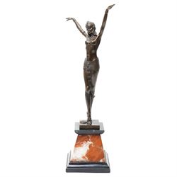 After Demetre Chiparus - art deco style figure of a dancer, on marble plinth, H55cm