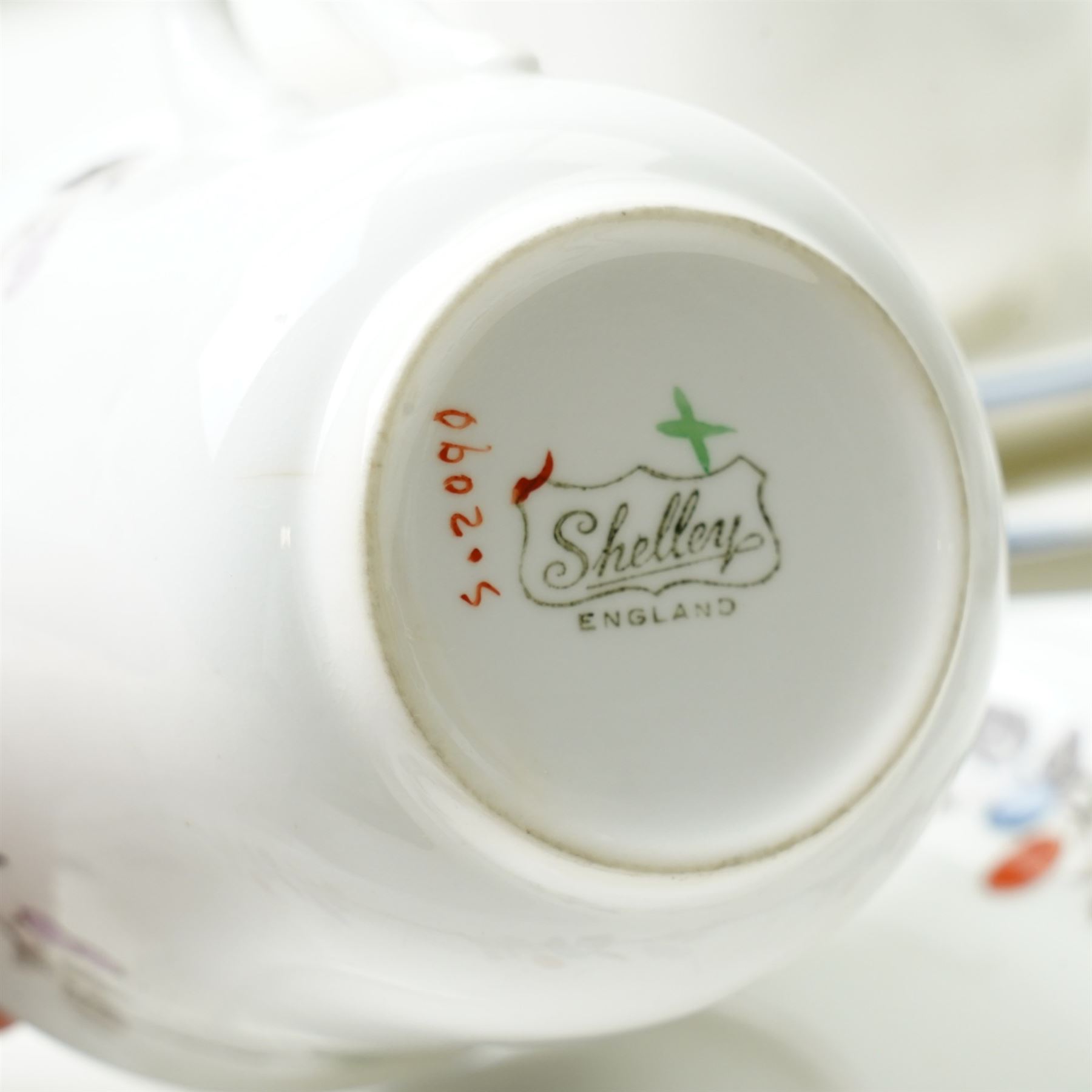 Shelley tea wares, comprising ten teacups and saucers, twelve side plates, and two sandwich dishes