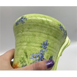 Victorian Wedgwood blue jasperware jardiniere H16.5cm; Victorian copper lustre jug; James Kent art deco style green glazed jug; and Beswick figure of a singing cat (4)