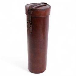 American Thermos Bottle Co. No. 6, chrome thermos with removable cup and cork stopper, contained within a leather carry case