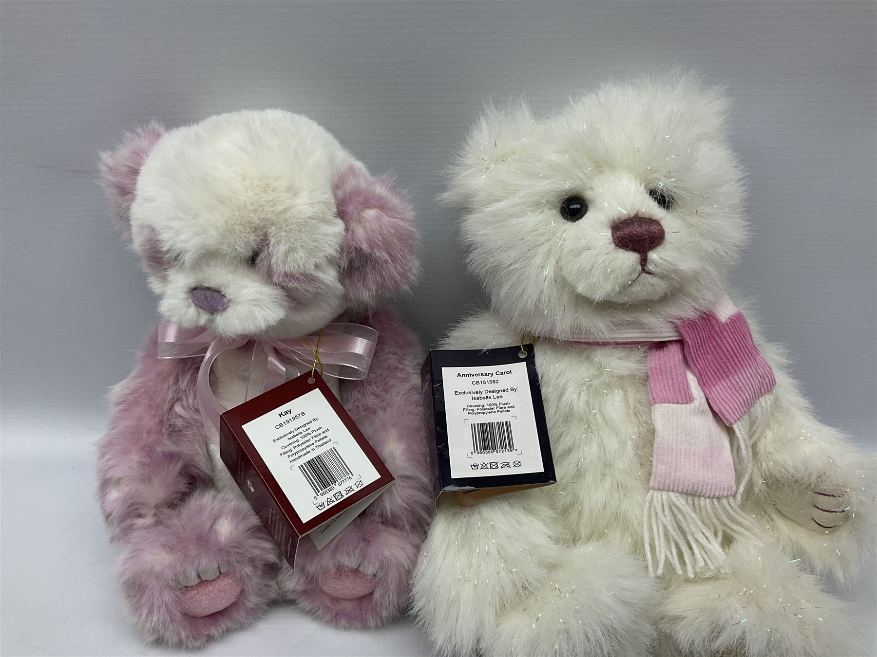 Seven Charlie Bears, comprising two limited edition examples, Parma Violet CB191963, designed by Isabelle Lee, limited to 3000, and Mary CB205250O, limited to 1000, plus Anniversary Carol CB151562, Olien CB171790, Dilly CB124946, Willamena CB202037A, and Kay CB191957B, each designed by Isabelle Lee, all with tags