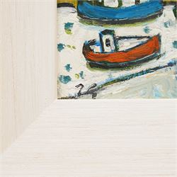 Joan Gillchrest (Cornish 1918-2008): 'St Ives - Walking the Dog', oil on board signed with initials, titled on label verso 17cm x 12cm
Provenance: Peter Hedley Gallery labels verso