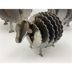 Graduating set of three metal sheep garden ornaments, by craft Metal Work, largest H30cm