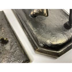 Two figures of Napoleon on horseback, one example standing on octagonal bases marked 'G R France' indistinctly signed, the other on a rectangular base, H19cm 