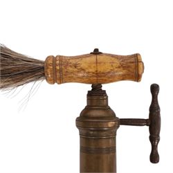 19th century Thomason Dowler style barrel shaped corkscrew the turned wooden handle with brush, rack and pinion action with sidewinder handle, marked Hill Newmarket, H14cm