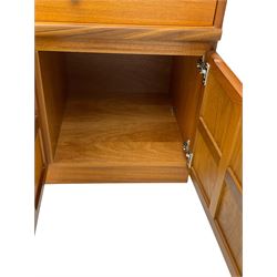Nathan - teak wall display cabinet, enclosed by three glazed doors, fitted with four drawers and three cupboards 