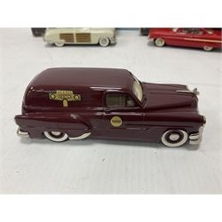 Brooklin Models - three 1:43 scale heavy die-cast model cars comprising BRK31 WMTC 1953 Pontiac Sedan Delivery in maroon with tan interior; BRK43 1948 Packard Station Sedan; BRK44 1961 Chevrolet Impala Sport Coupe; all boxed (3) 