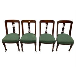 Set of four Victorian mahogany spoon back dining chairs, upholstered seats