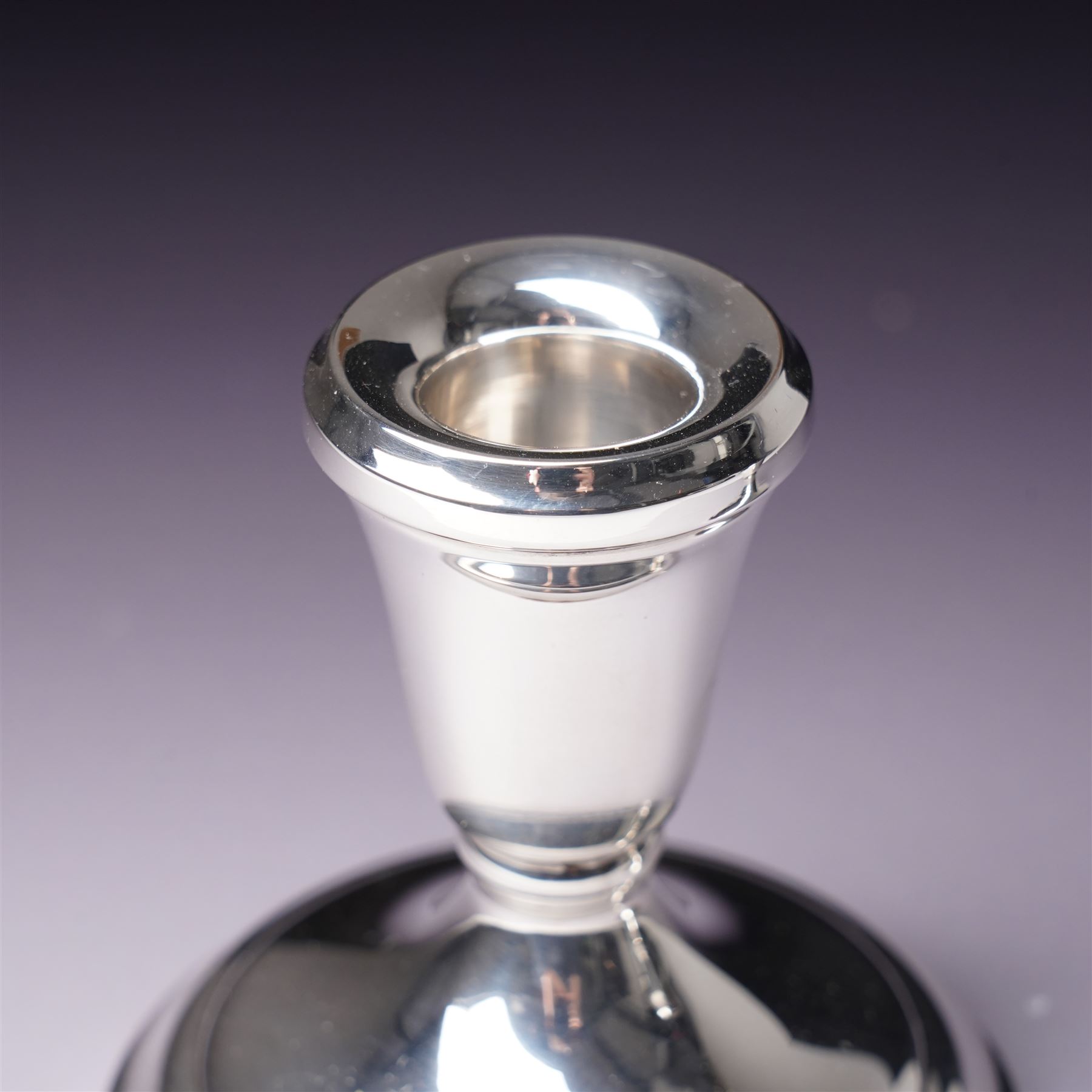  Pair of silver dressing table candlesticks with circular bases H9cm Birmingham 1993 Maker Laurence R Watson & Co