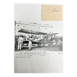 Amy Johnson (1903-1941) English Pioneer Aviatrix - signature on clipped album page; with CoA and photocopied image of 'Jason 1'; 6.5 x 8.5cm