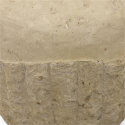 Two Mactan composite stone vases, of rounded tapering form with textured lower bodies and smooth necks

(Smaller vase H 64cm, W 45cm)