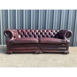Two seat ox blood leather Chesterfield sofa