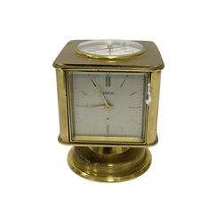 20th century-Angelus clock and weather station combined, in a satin gilt case with an 8-day clock movement, hygrometer, barometer, thermometer and compass.