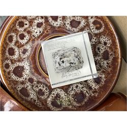 Quantity of ceramics to include Kernewek Cornwall tea wares, pair of Royal Doulton Islamic series plates, sage green Wedgwood Jasperware, Coclough tea wares, glassware etc in two boxes