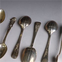 Set of six continental 800 silver coffee spoons with pierced rose design finials, stamped 800 verso, together with a cased set of six teaspoons and sugar tongs, with rattail bowls and engraved initials verso, hallmarked Cooper Brothers & Sons Ltd, Sheffield 1912, 