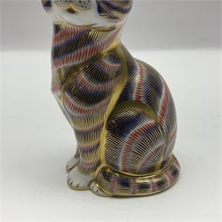 Three Royal Crown Derby paperweights, comprising of three cats, all with gold stoppers and printed mark beneath 