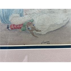 V Marsden (British early 20th century): 'Tired Out', watercolour signed and dated 1929, titled verso 12cm x 32cm