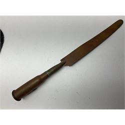 WW1 Short & Mason Ltd 'The Magnapole' black japanned brass field compass in leather carrying case; WW1 trench art paper knife inscribed Dixmude; and small quantity of cloth badges etc