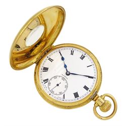 Early 20th century 18ct gold half hunter keyless lever presentation pocket watch by Zenith...