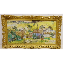  The Cdes Bat L'Hermitage, Still Life with Tablecloth and Farms Near Aurers, three colour prints after Pissarro, Van Gogh and  and Ctwo in matching frames max 47cm x 65cm (3)  