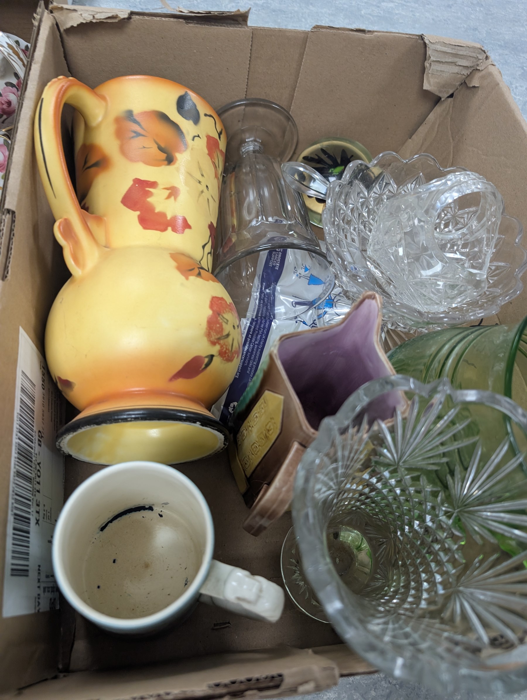 Set four framed WWII medals, further medals and a collection of ceramics and glassware, including Fenton chintz jugs, Minton Haddon Hall pin dish, etc
