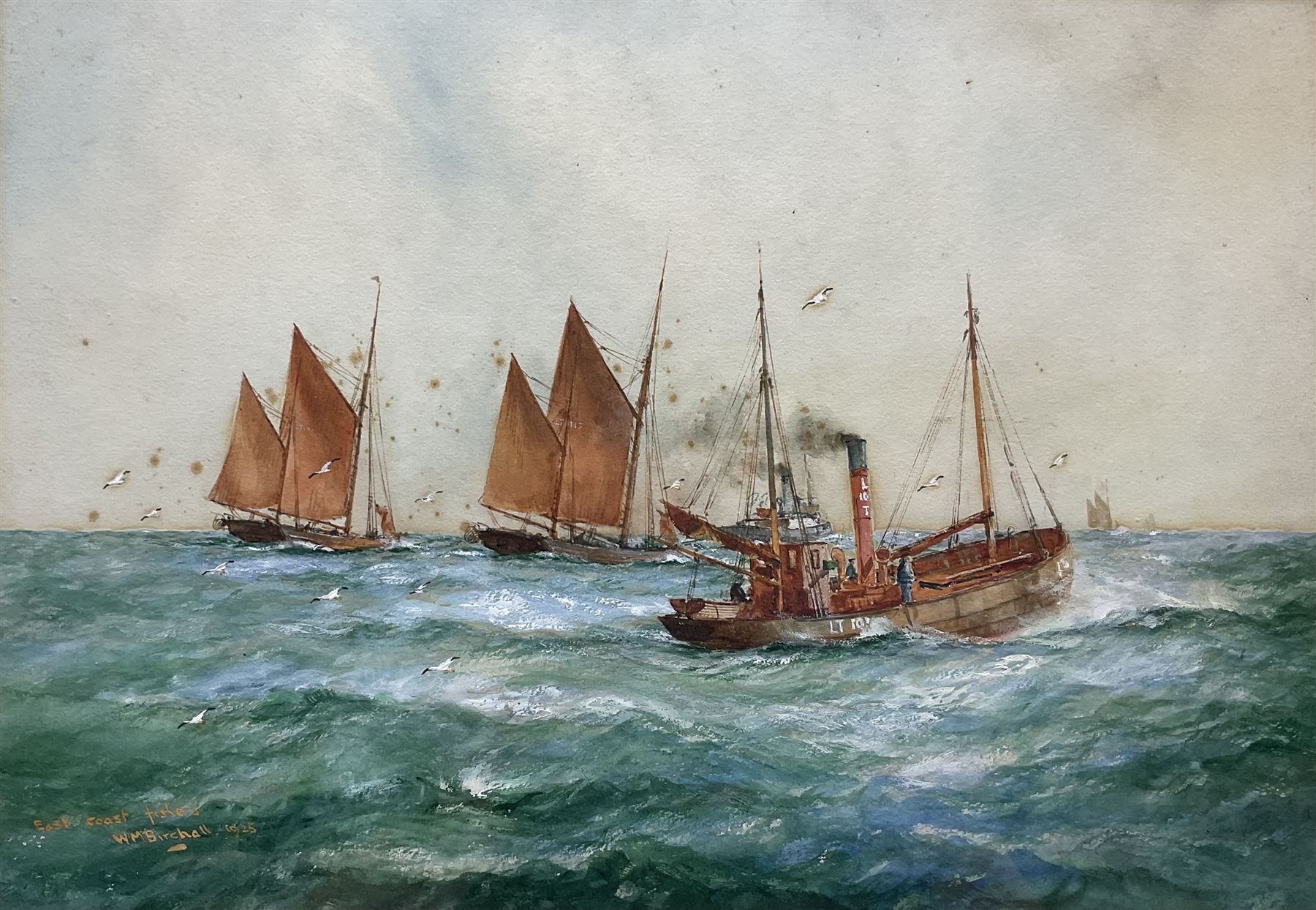 William Minshall Birchall (American 1884-1941): 'East Coast Fishers', watercolour heightened in white signed titled and dated 1925, 25cm x 36cm