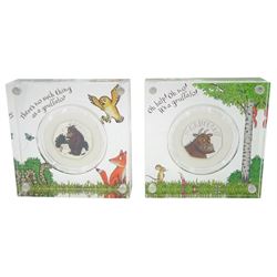 Two The Royal Mint United Kingdom The Gruffalo silver proof fifty pence coins, 'The Gruffalo' and 'The Gruffalo and Mouse', both cased with certificates