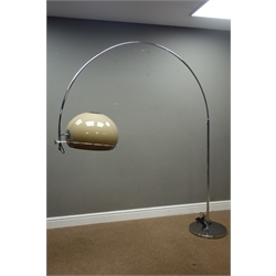  GEPO floor arc lamp, mushroom coloured bud shade on curved chrome arm, circular base, H186cm (This item is PAT tested - 5 day warranty from date of sale)   