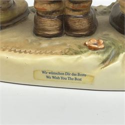 Large Hummel figure group by Goebel, School Girls, together with Hummel figure group, We Wish You The Best, tallest H23.5cm