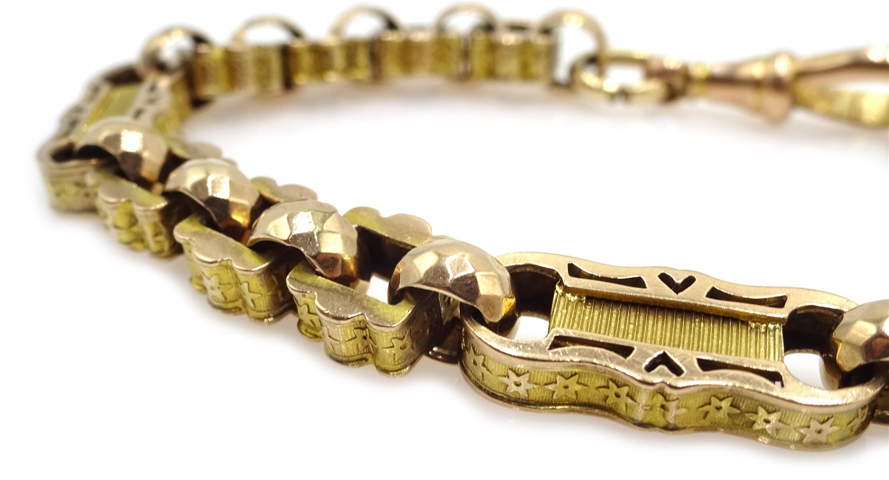 Victorian gold watch chain bracelet hallmarked and stamped 9c, approx