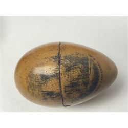 Collection of Mauchline ware relating to sewing, to include four ovoid shaped thimble cases, hinged lid thimble case and needle cases (12) 