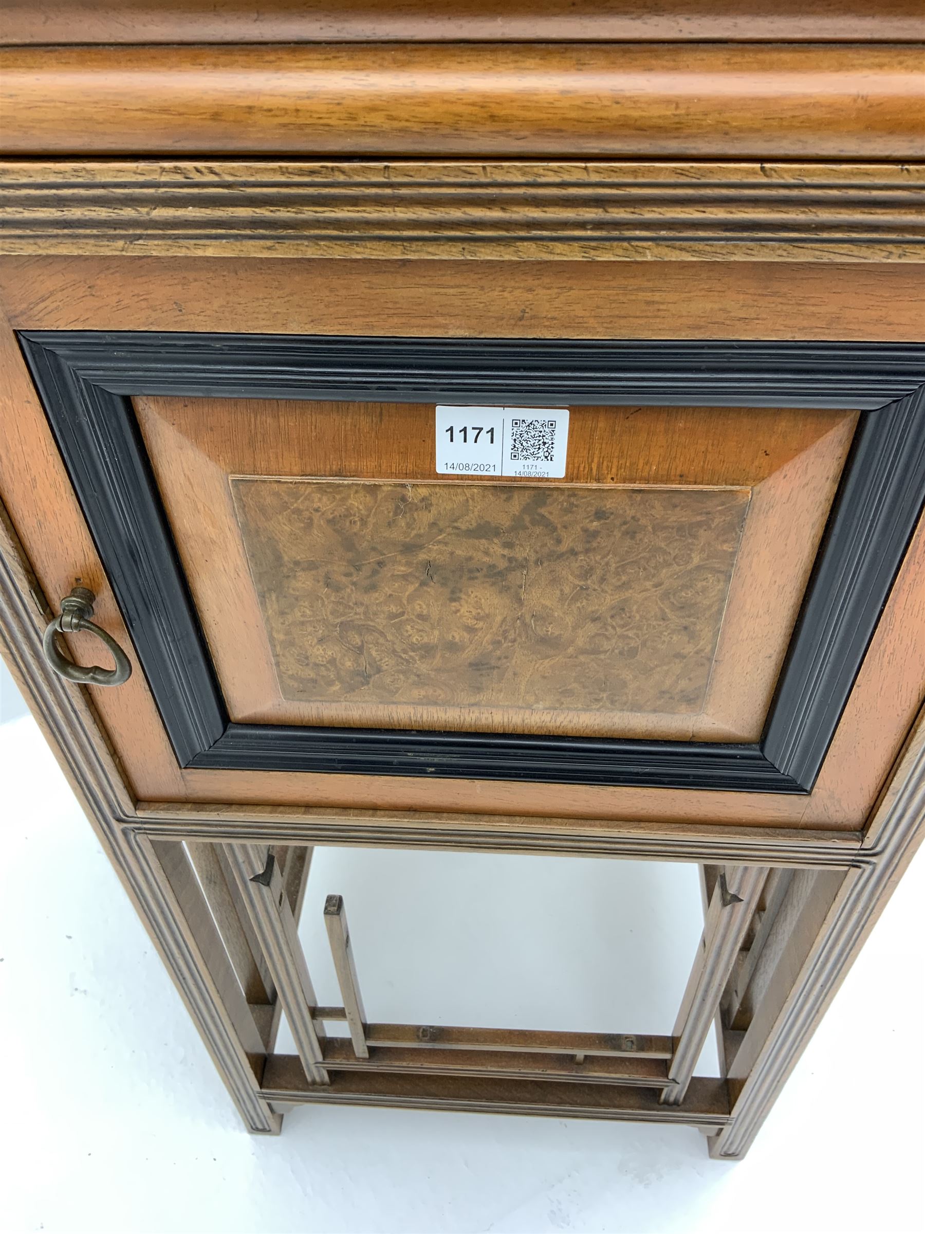 Early 20th century Oriental design walnut bedside lamp cabinet