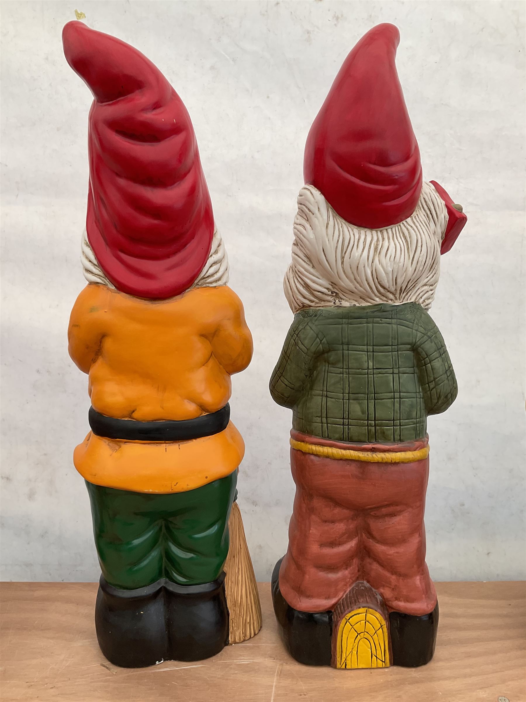 Pair of large indoor or outdoor painted garden gnomes  - THIS LOT IS TO BE COLLECTED BY APPOINTMENT FROM DUGGLEBY STORAGE, GREAT HILL, EASTFIELD, SCARBOROUGH, YO11 3TX