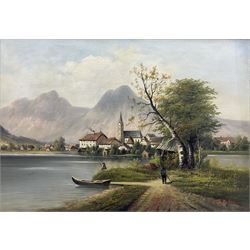 Adolf Kaufmann (AKA R Neiber) (Austrian 1848-1916): Austrian Lake Scene, oil on canvas signed with pseudonym R Neiber 49cm x 70cm