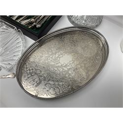 Canteen of cutlery together with Coalport basket, glass decanters and other collectables 