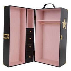 Franklin Mint Marilyn Monroe portrait doll, dressed in Gentleman Prefer Blondes pink dress, together with a wardrobe trunk and four outfits, comprising white dress from The Seven Year Itch, black dress from Some Like It Hot, red glitter dress with feather headress from The Seven Year Itch and the 'Happy Birthday Mr President' nude dress, all boxed with certificate of authenticity