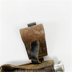 American WW2 type fighting knife with 14cm steel double edged blade, brass crosspiece, leather bound grip and aluminium pommel, in leather sheath marked twice 10C/A L27cm overall; and another similar fighting knife without sheath (2)