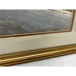 Edward H Simpson (British 1901-1989): Folkton Village Main Street and Hiking through the North Yorkshire Moors, two watercolours signed max 36cm x 52cm (2)