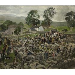 Constance-Anne Parker (British 1921-2016): Yorkshire Dales Sheep Fair, oil on canvas unsigned, with further image verso 63cm x 73cm
Provenance: direct from the artist's family previously unseen on the open market